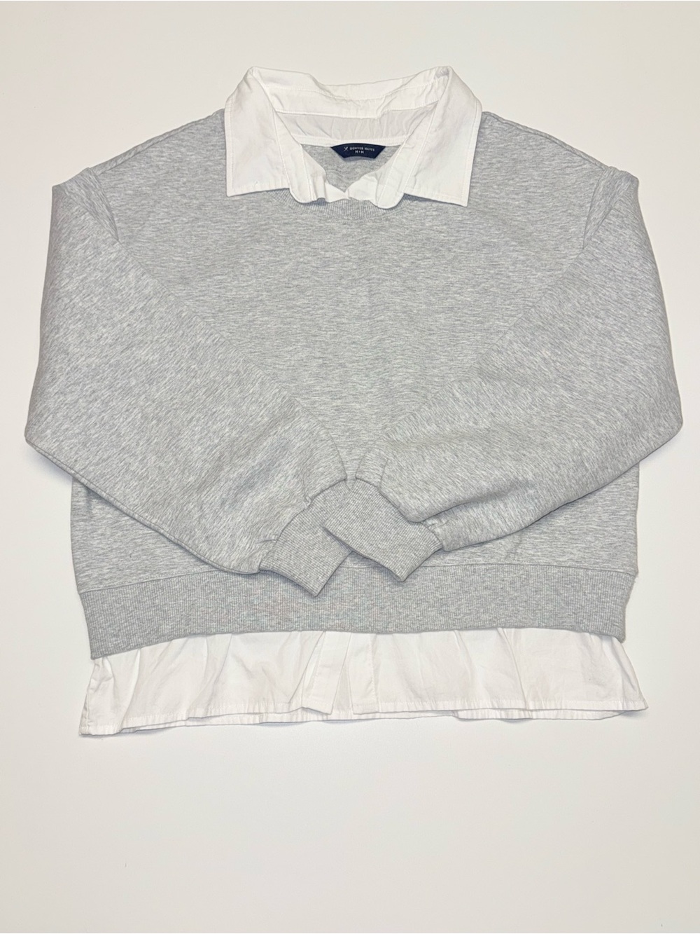 Denver Hayes Light Gray Crewneck Sweater with White Shirt Detail